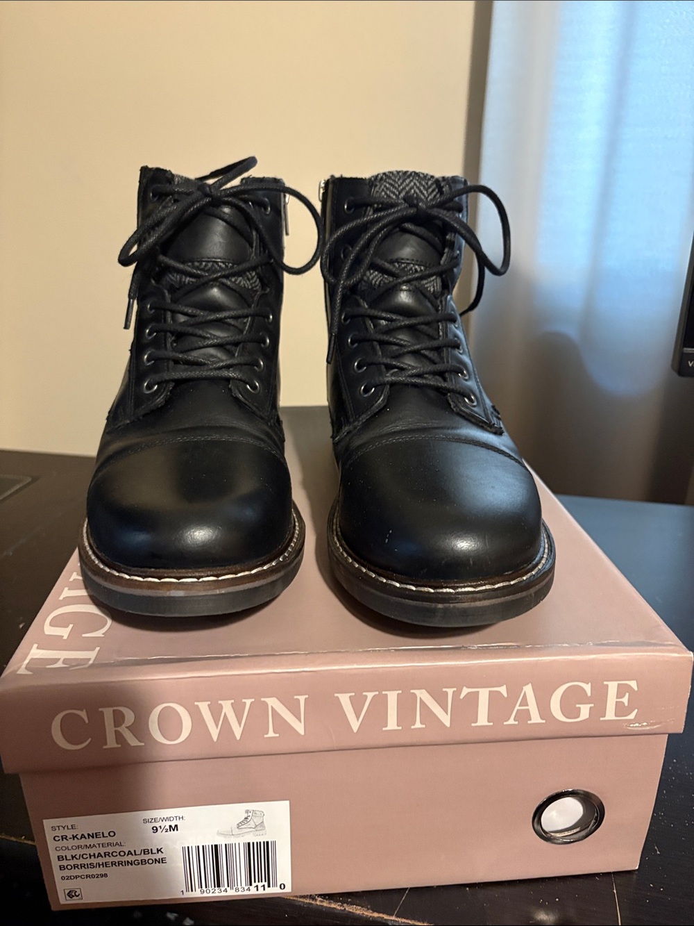 Crown Vintage Men’s Black Leather Lace-Up Boots